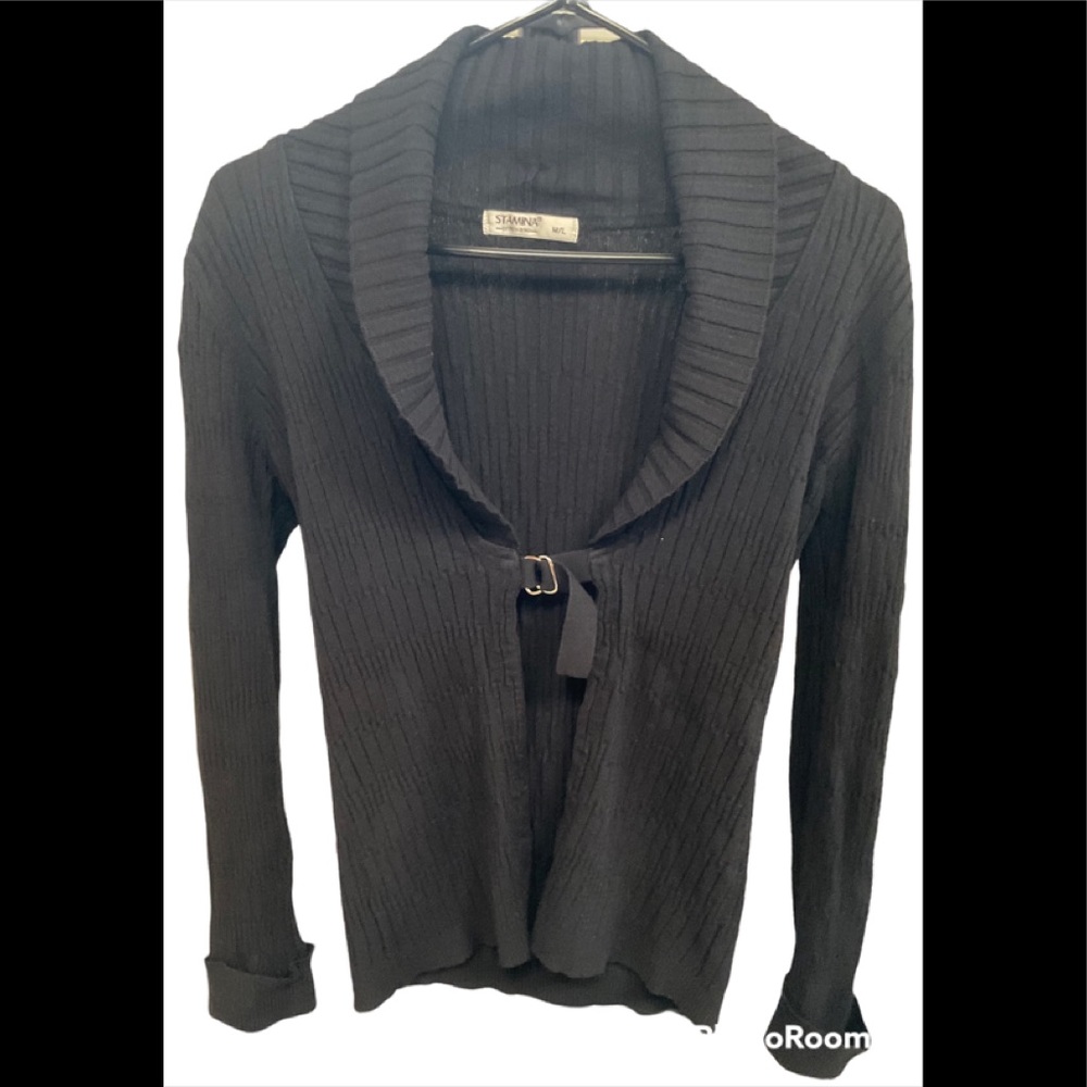 Stamina black front tie sweater